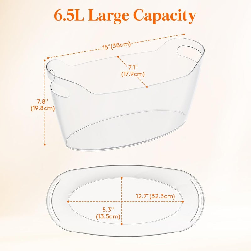 Lifewit Large 6.5L Ice Bucket for Parties 4 Pcs (in 1 Package), Portable Drink Bucket for Cocktail Bar, Plastic Champagne Cooler for Beverage/Wine/Beer, Mimosa Bar Supplies Chiller Tub with Scoop - Image 3